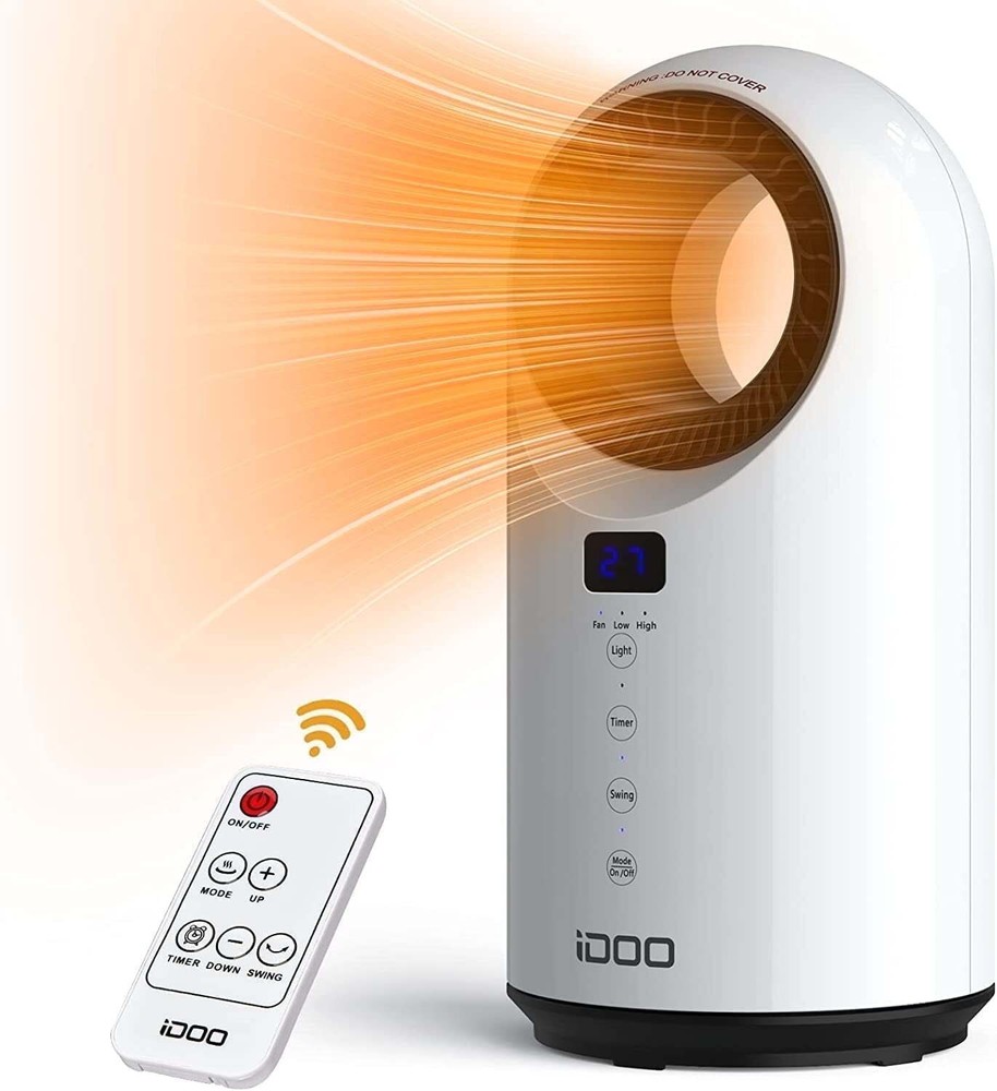1500W Electric Ceramic Space Heater with Remote Large Room 300 Sq.ft  White