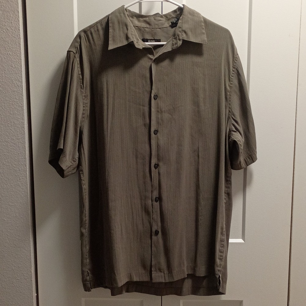 Alfani Men's Brown Solid Woven Short Sleeve Button-Up Shirt L Modal/Polyester