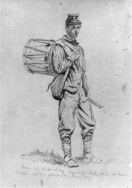 Photo:Drummer Boy Civil War Soldier 1860s Sketch Portrait