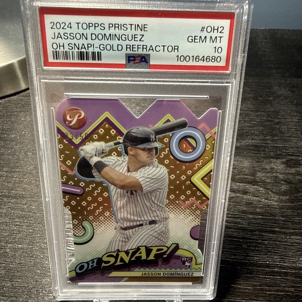 2024 Topps Pristine Oh Snap Gold Refractor Jasson Dominguez Rookie /50. PSA 10