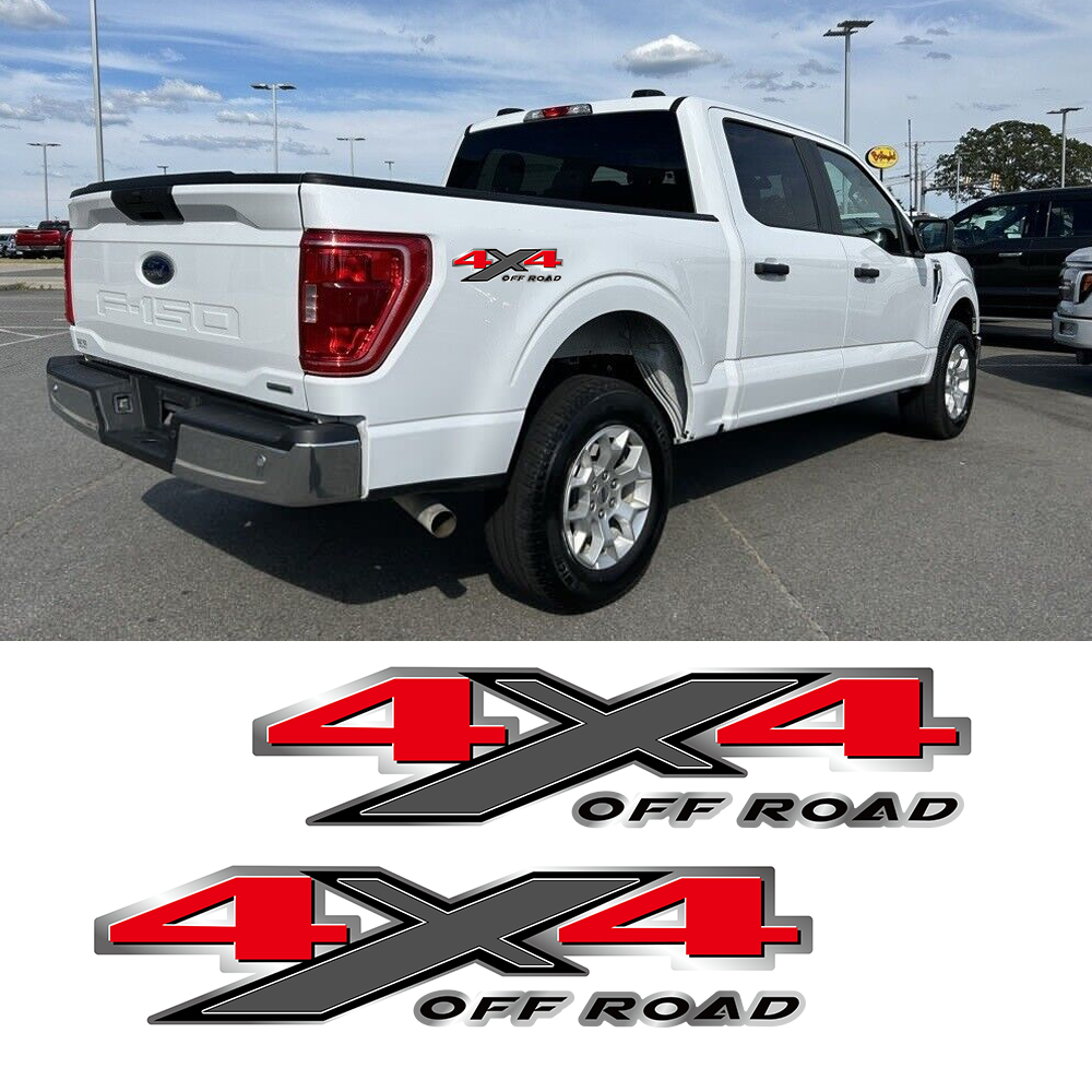 2x Chrome Red 4X4 Off Road Truck Bed Decal Vinyl Sticker For Ford F150 F250 F350