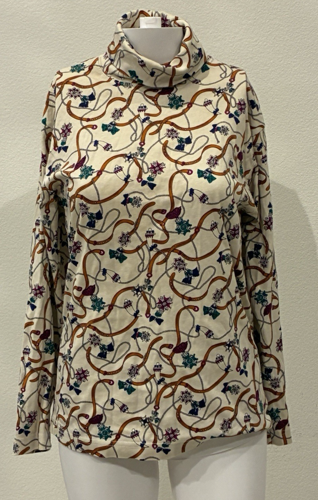 Vtg Hunt Club Womens Equestrian Horse Bit Turtleneck Size M Cream Preppy Layer