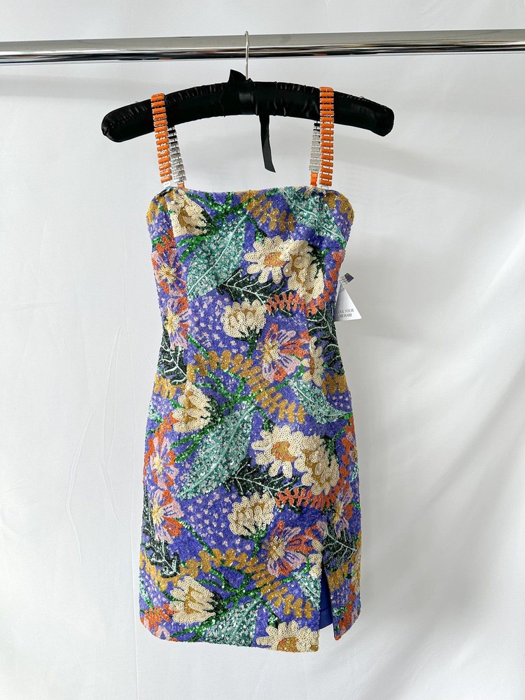 Nadine Merabi Purple Lyra All Over Floral Sequin Mini Dress BNWT UK 8 SMALL