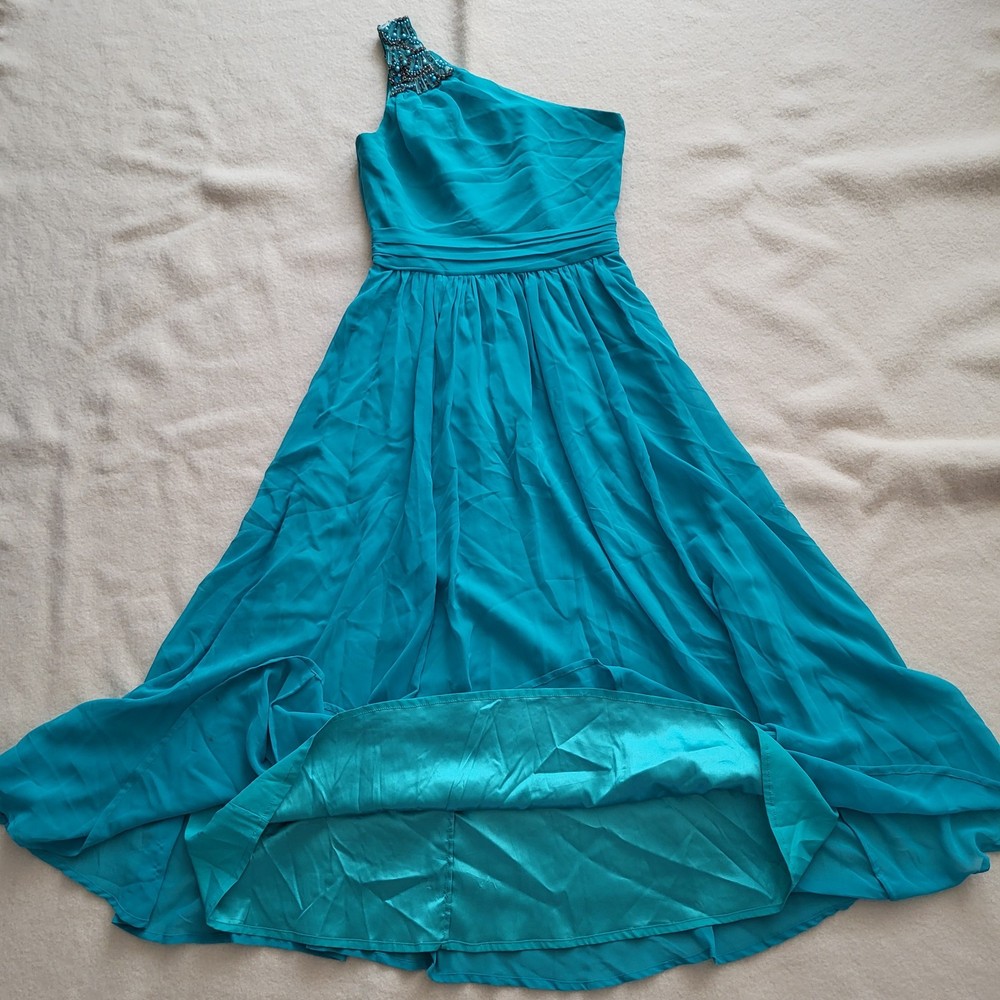 Badgley Mischka For Cache Formal Maxi Dress Women's Size 2 Teal Green Sparkle