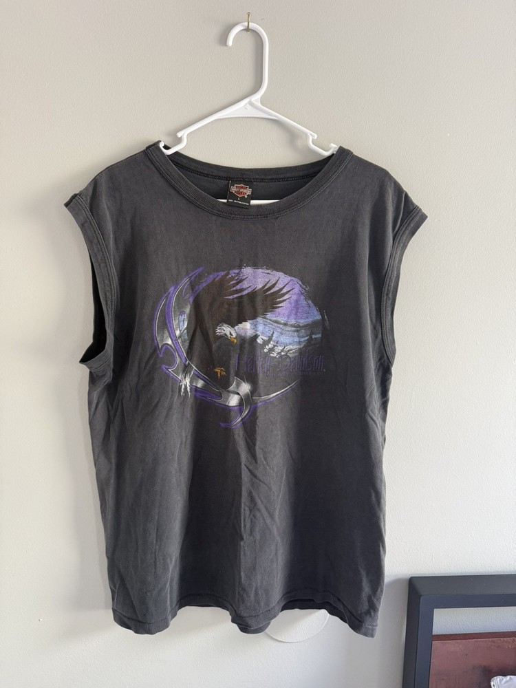 VTG 90s Harley-Davidson Men's Purple Metallic Eagle Sleeveless Biker T-Shirt L