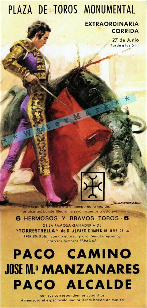 Vintage Corrida Poster Retro Art of Plaza De Toros Paco Camino