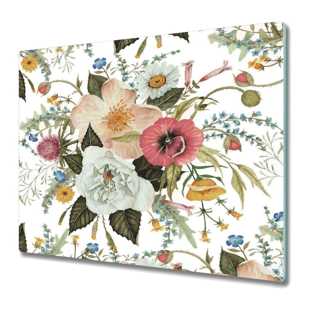 Glass Worktop Saver Kitchen Flowers | Botanical Bouquet Artwork | 60x52