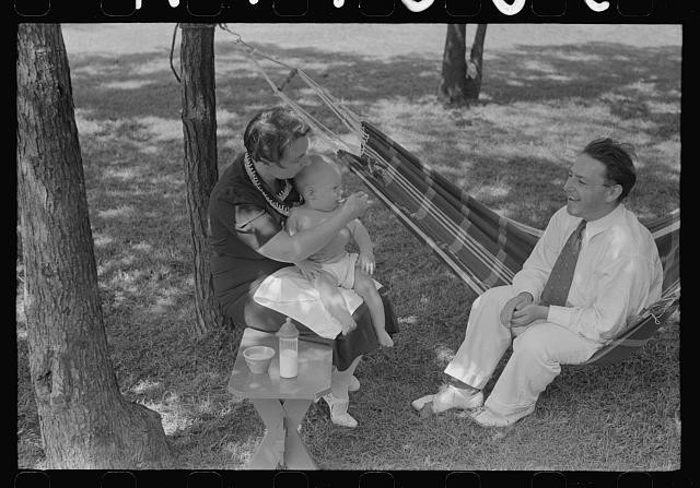 Photo:Greenbelt Maryland Family Hammock Baby 1938 Mother Father Park