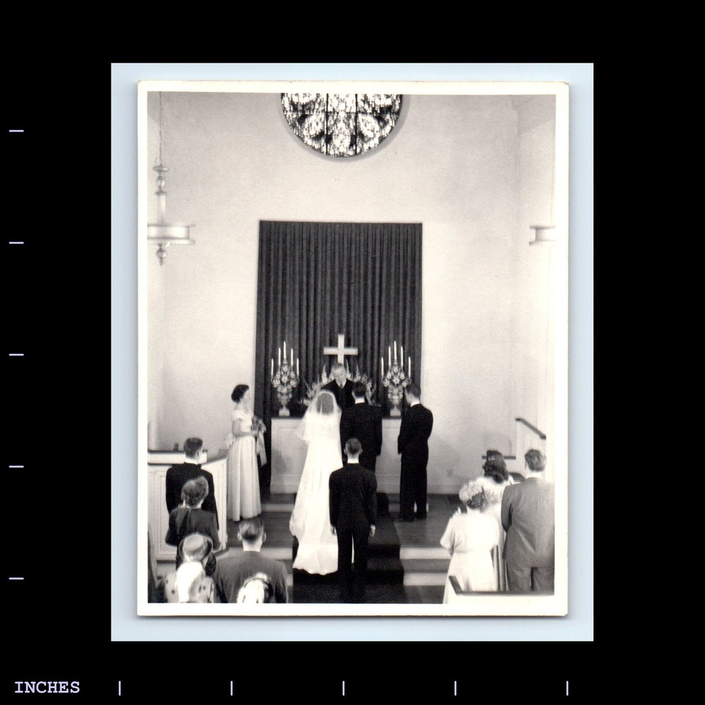 Vintage Photo CHURCH WEDDING MEN WOMEN BRIDE GROOM PRIEST