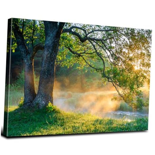 Vintage Forest Mountain Landscape Nature Wall Art 36x24 Oak Tree Design