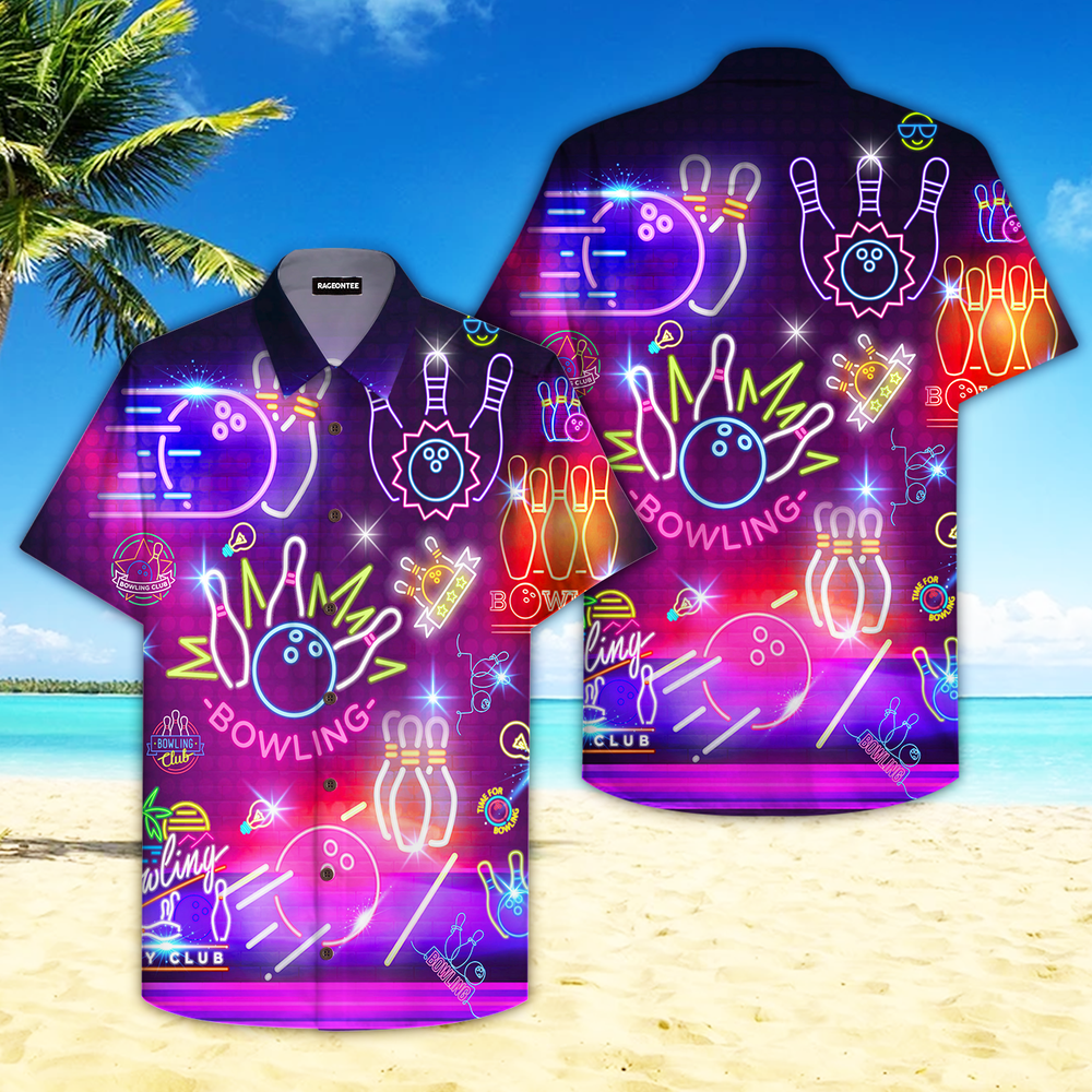 Neon Bowling Club Aloha Hawaiian Shirt Men’s US Size Summer Style New