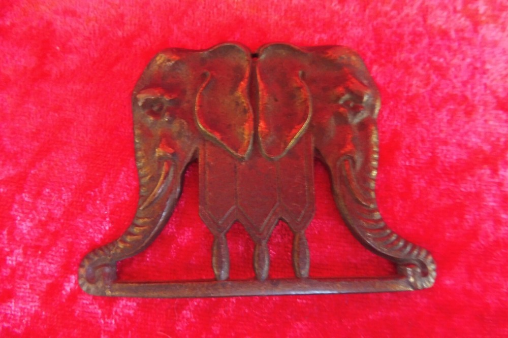 Antique Indian Military Bronze Relief with 2 Small Elephants