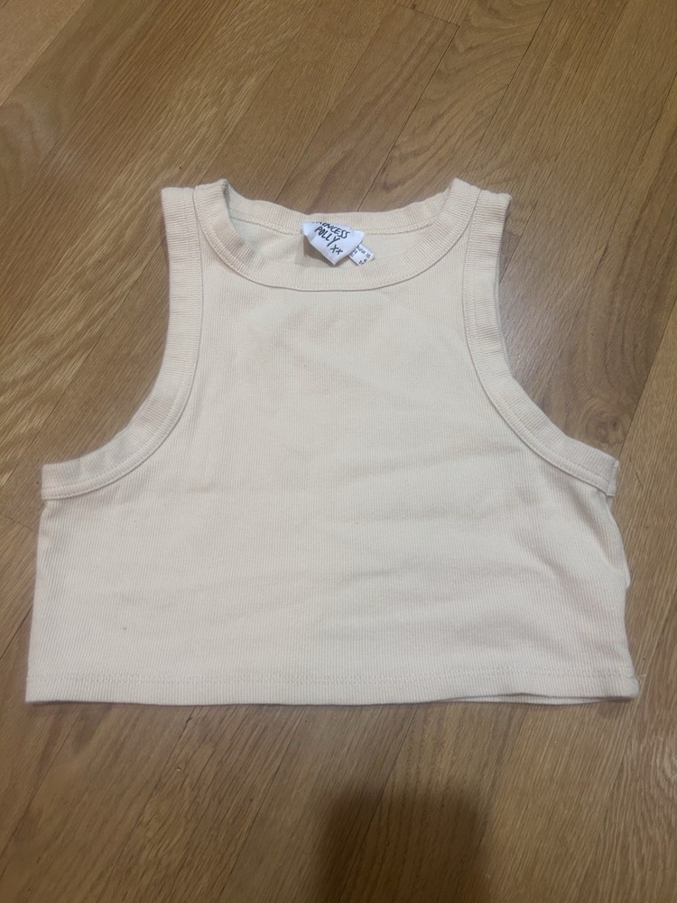 Princess Polly Cropped Ribbed Halter Tank Top Cream Sleeveless Size 6