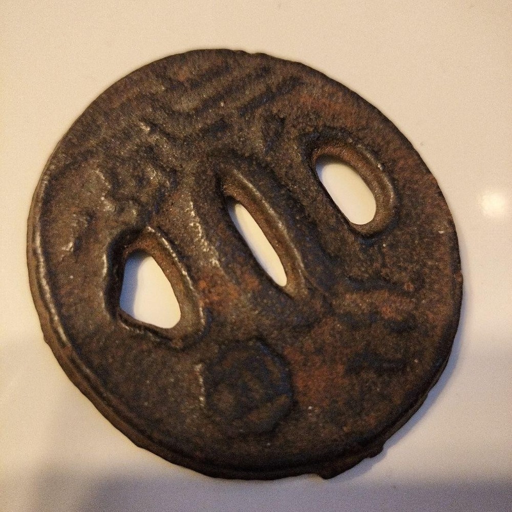 Japanese sword Tsuba antique iron flowing water design used collectible