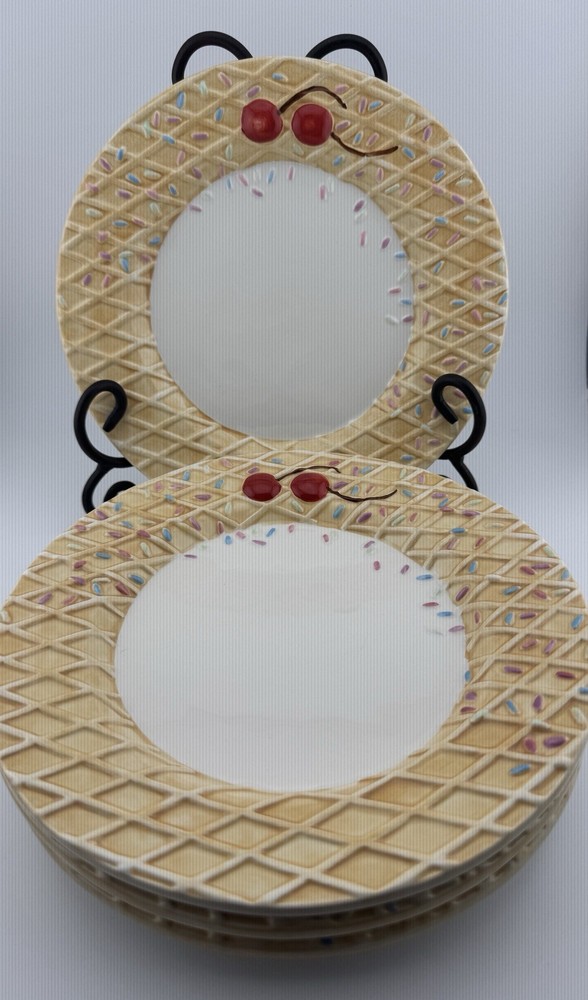 Set Of 4 Oneida Dessert Plates Ice Cream Waffle Cone Sprinkles Sundae 8”