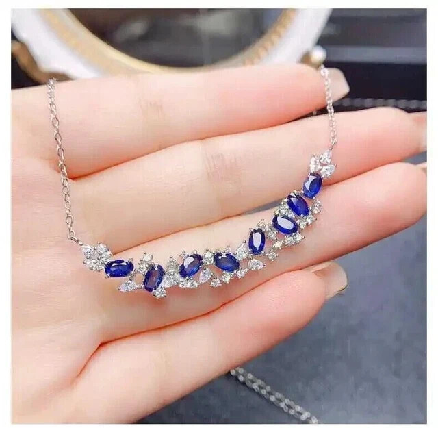 5Ct Oval Lab-Created Blue Sapphire Pendant in 14K White Gold