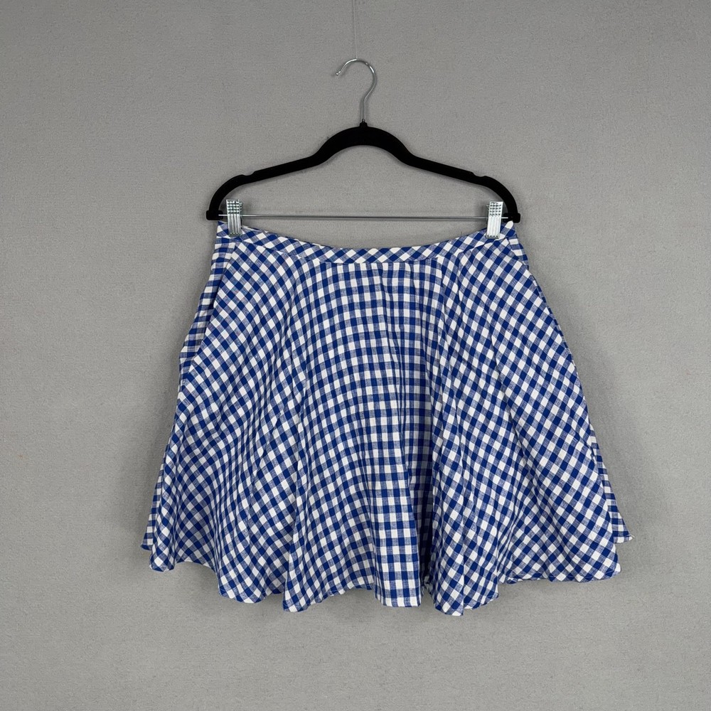 J Crew Skirt Womens 6 Blue White Gingham Linen A Line Lined Summer Mini Picnic