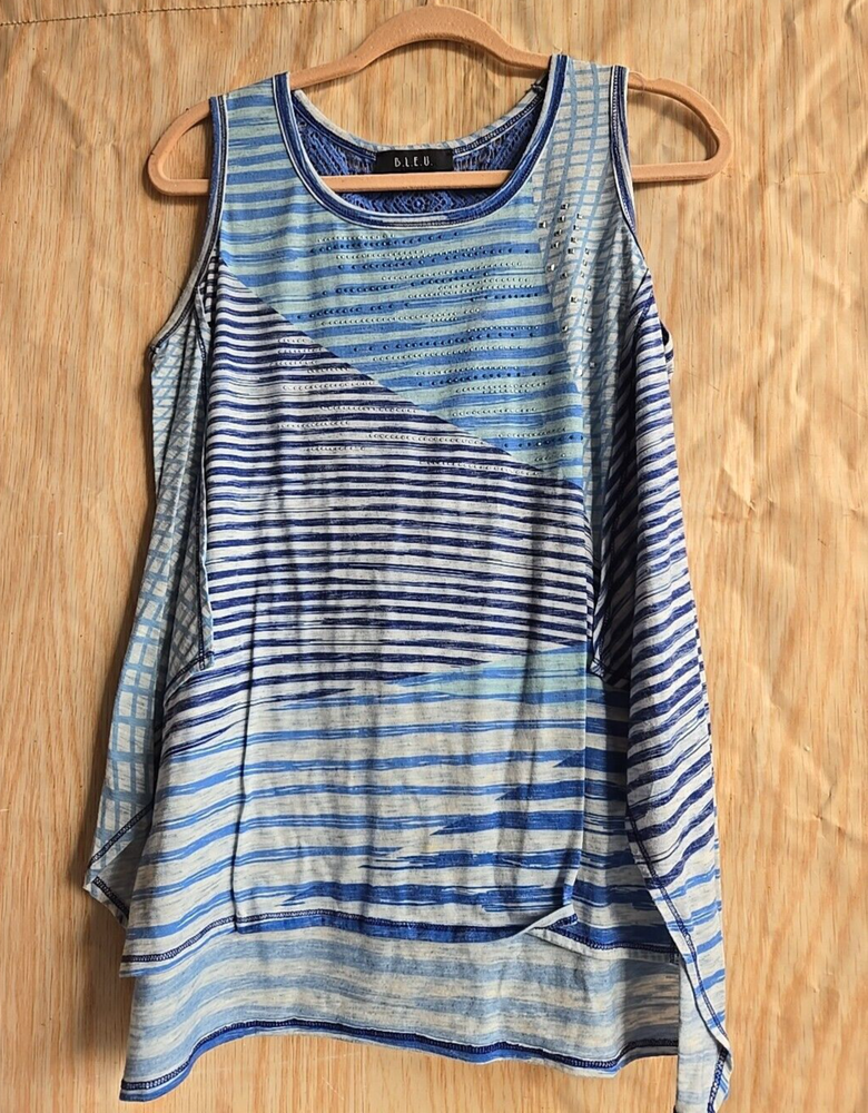 Women's BLEU SMALL Studded Sleeveless High-Low Tank Top in Blue Gray