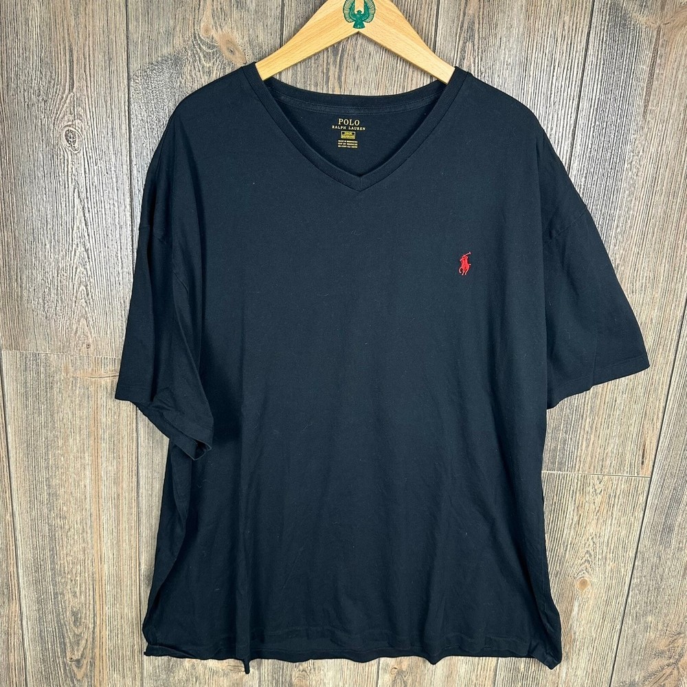 Polo Ralph Lauren V-Neck T-Shirt Red Pony Logo Black Mens Size 2XB