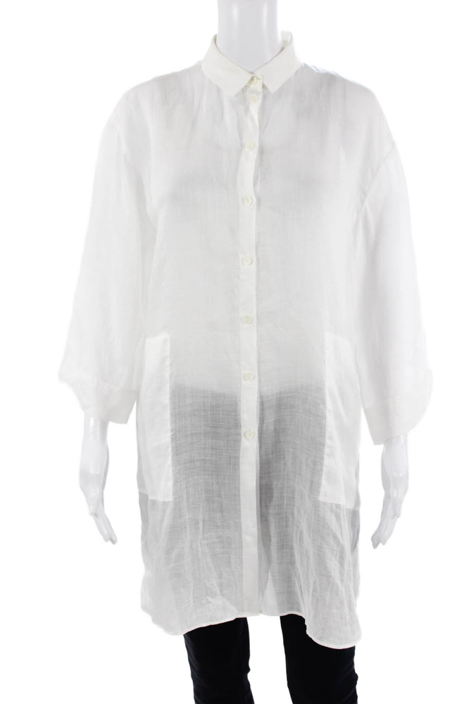 Lafayette 148 New York Womens White Tunic Button-Up 3/4 Sleeve Size SFree Shipping in US $100+ Orders | $6.95 Orders Below