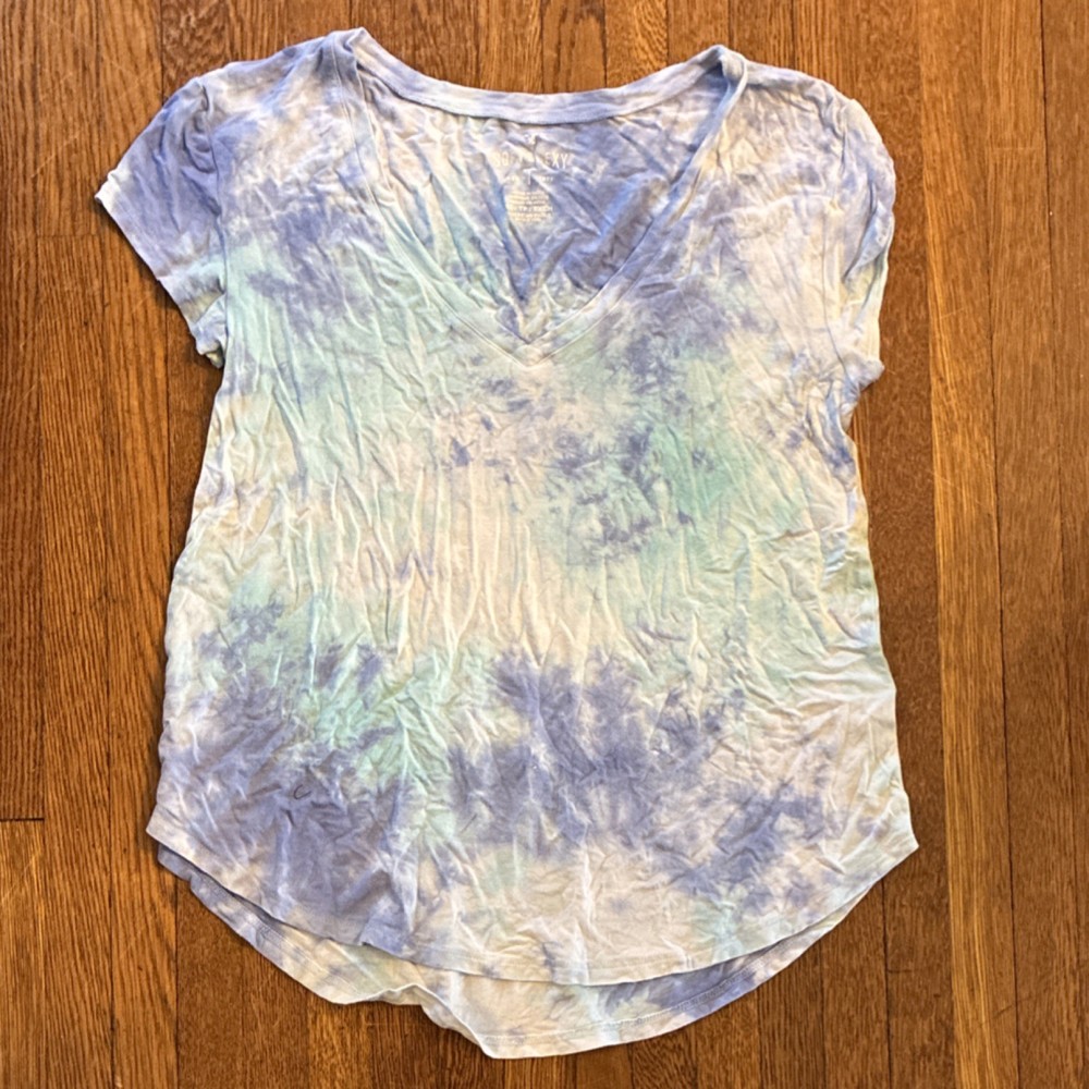American Eagle Outfitters Tie Dye V-Neck T-Shirt Blue Green White Women XS