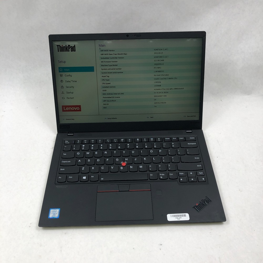 ThinkPad X1 Carbon 7th Gen TOUCH Core i7-8665U 1.90GHZ 16GB RAM No SSD READ