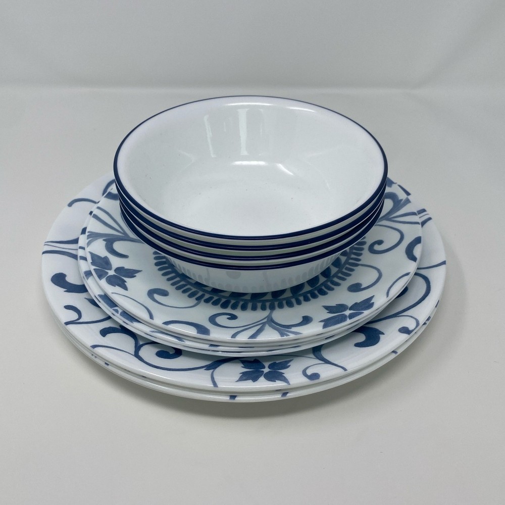 Corelle Artemis 12-Pc Vitrelle Dinnerware Set, Service for 4, Blue/White