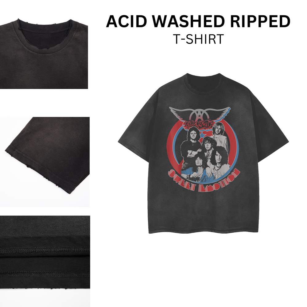 Vintage Acid Washed Rock Band Tee - Distressed Ripped Unisex T-Shirt  