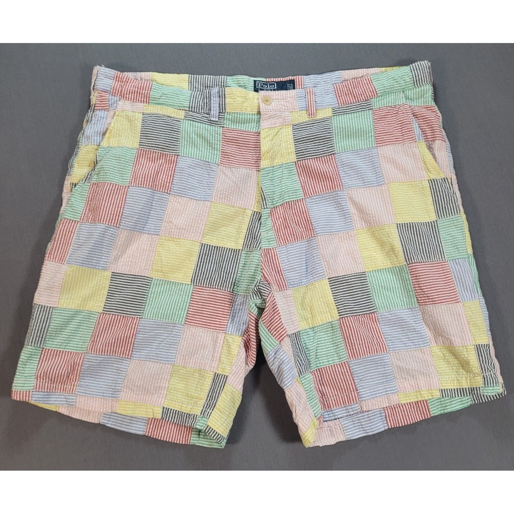 Polo Ralph Lauren Men Shorts Size 40 Multicolor Patchwork Seersucker Preppy