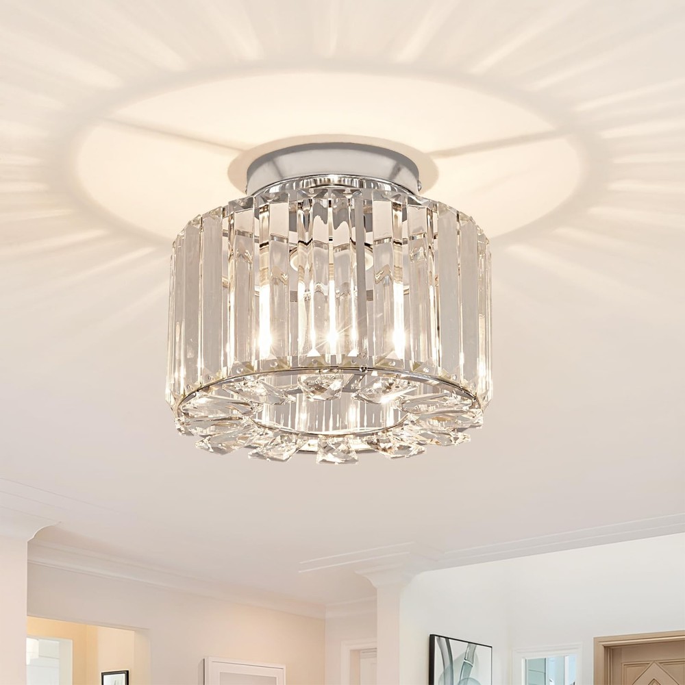 Elegant Modern Silver Crystal Semi Flush Mount Chandelier Ceiling Light Fixture