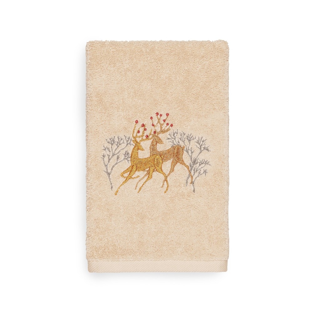 Authentic Turkish Cotton Gold Reindeer Hand Towel for Hotel & Spa