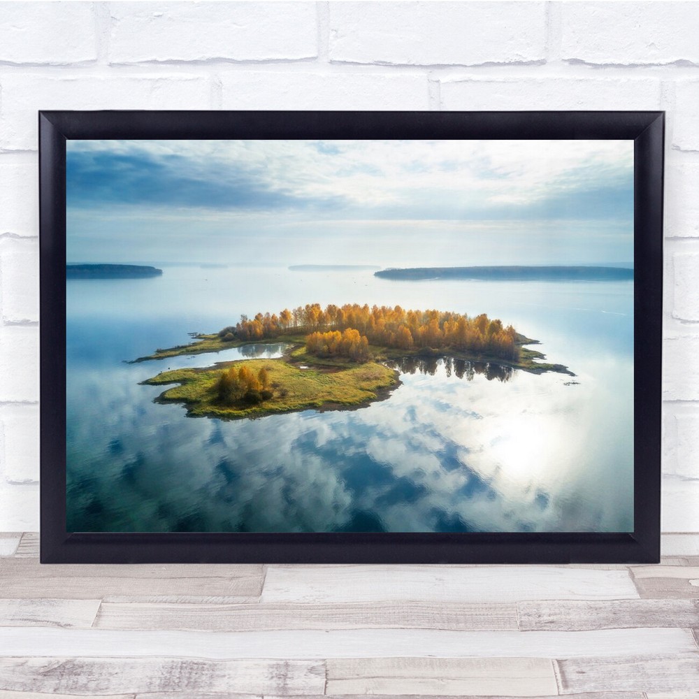 Floating Island greenery sea clouds reflection Wall Art Print