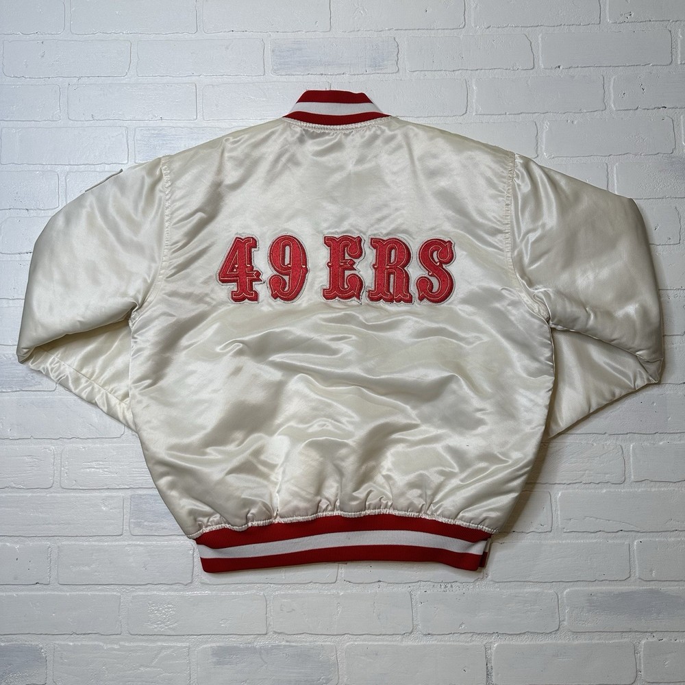 VTG 90s Mens L Starter NFL San Francisco 49ers Satin Jacket White