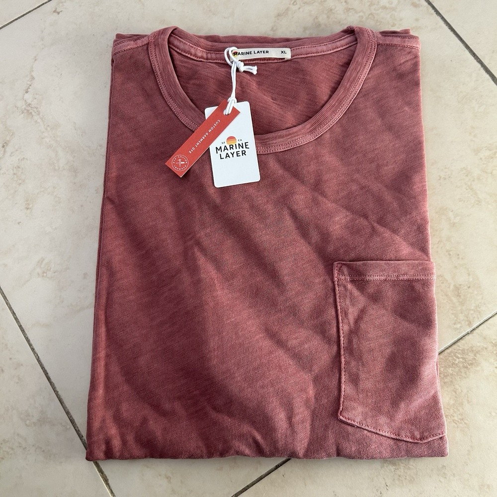 MARINE LAYER Marsala Garment Dye Vintage Heavy Slub Pocket Tee Shirt Mens Sz XL