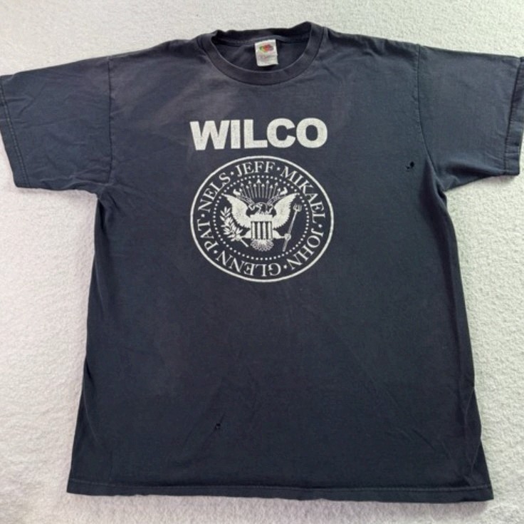 VTG Wilco T-Shirt Black Ramones Tribute Concert Band Tee Distressed RARE