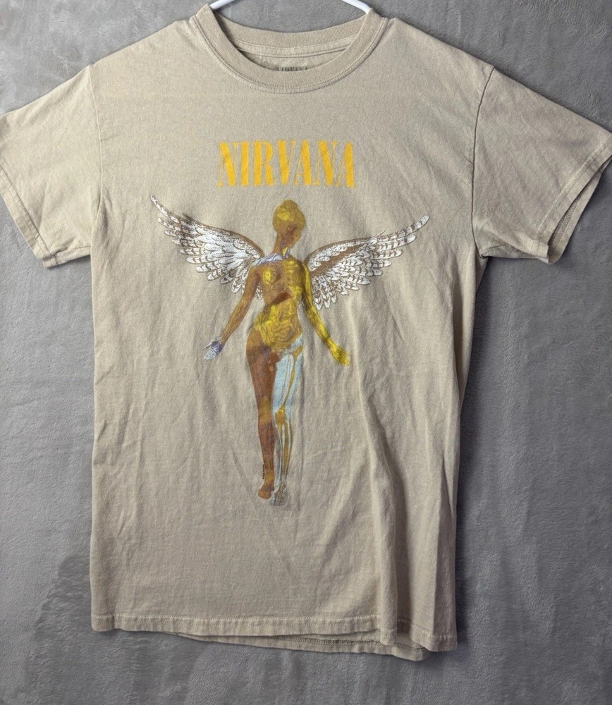 Nirvana In Utero Angel Graphic T Shirt Mens Small Beige Grunge Band Tee