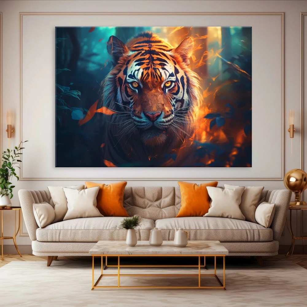 Animal Jungle, Tiger Art Vibrant Paint Unframed Canvas Print Australian Wall Art