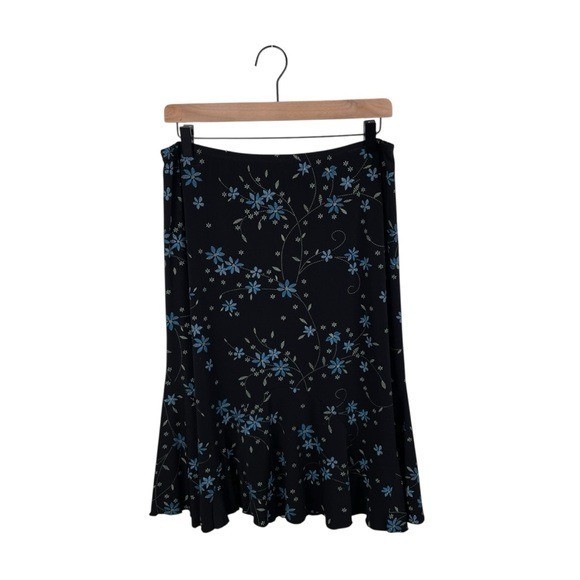 Vintage 90s Y2K Dress Barn Black Floral Embroidery Print Skirt Whimsigoth Fairy