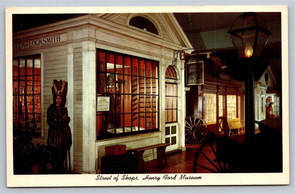 Vintage Street of Shops Postcard Henry Ford Museum Dearborn MI