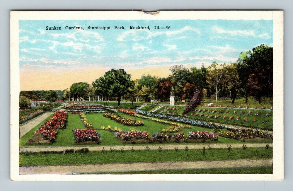 Rockford IL-Illinois, Sunken Gardens, Sinnissippi Park Vintage Postcard