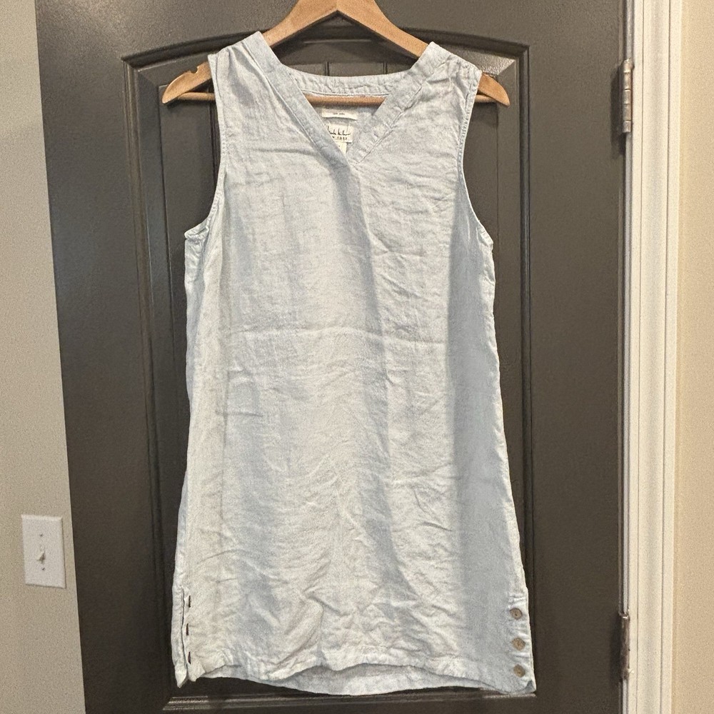 Nicole Miller Large 100% Linen Shift Dress Light Blue Beachy
