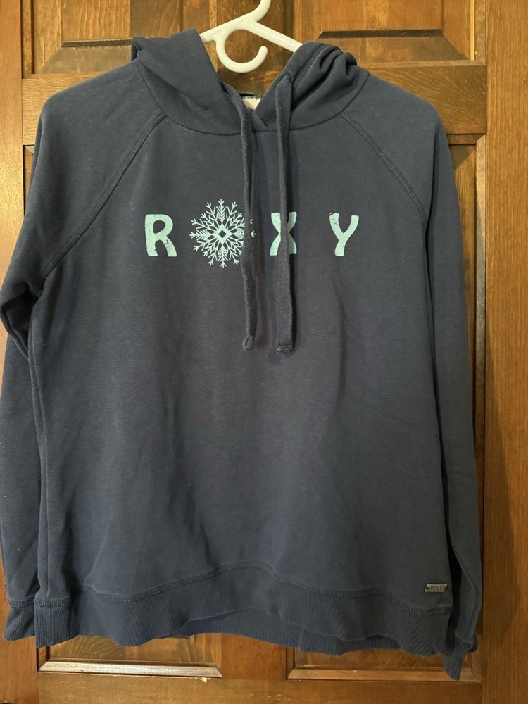 ROXY Women's Pullover Hoodie Navy Blue M Winter Graphic Print Logo