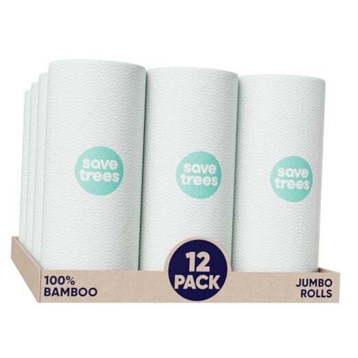 Bamboo Paper Towels 1800 Sheets Ultra Absorbent 12 Rolls Eco Friendly