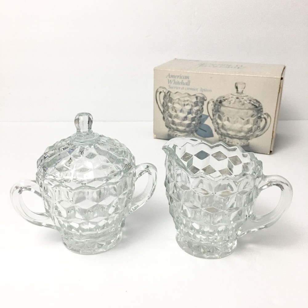 Whitehall Clear Glass Creamer and Sugar Bowl Set with Lid