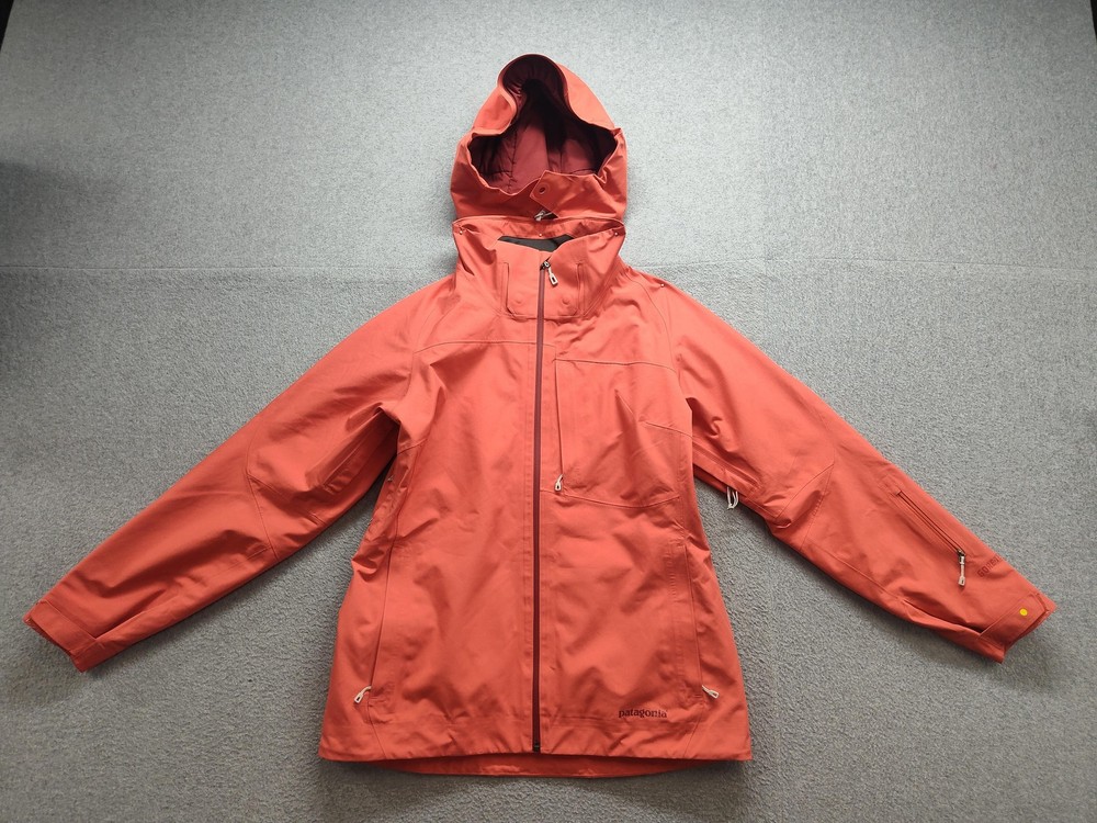 Patagonia Ski Jacket Womens Large Orange Hooded Insulated Snow RECCO Zip
