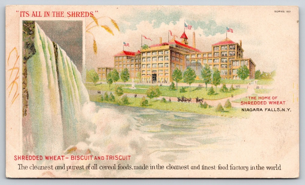 Niagara Falls New York~Shredded Wheat Cereal Food Factory~Flags~c1905 Postcard