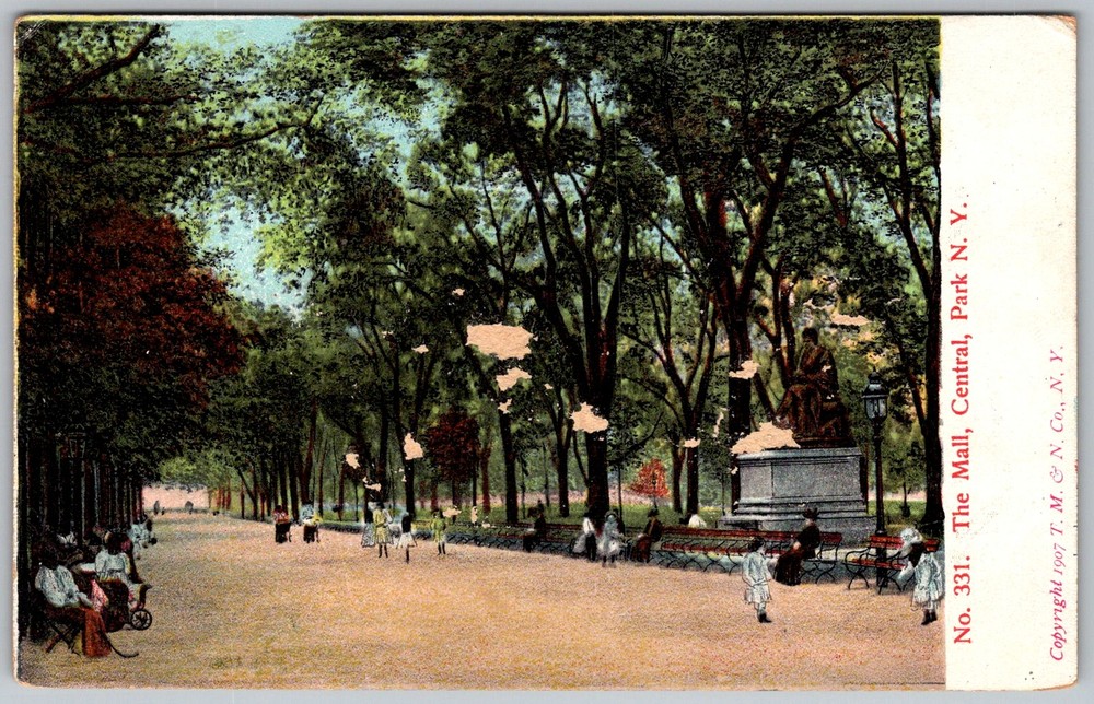 Antique Postcard Central Park Mall Shakespeare New York, NY 1910s