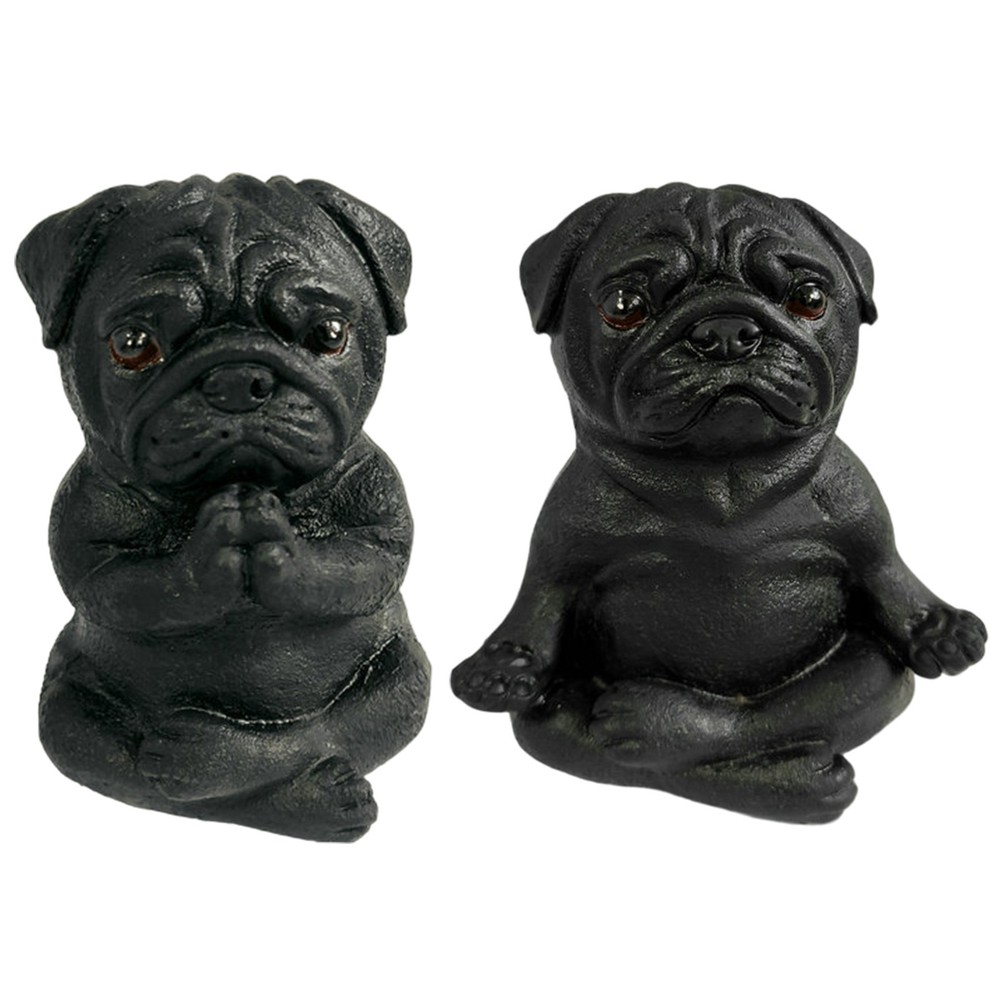 Meditation Dog Statue Resin Zen Yoga Pug Dog Sculpture for Car Decoration BLACK