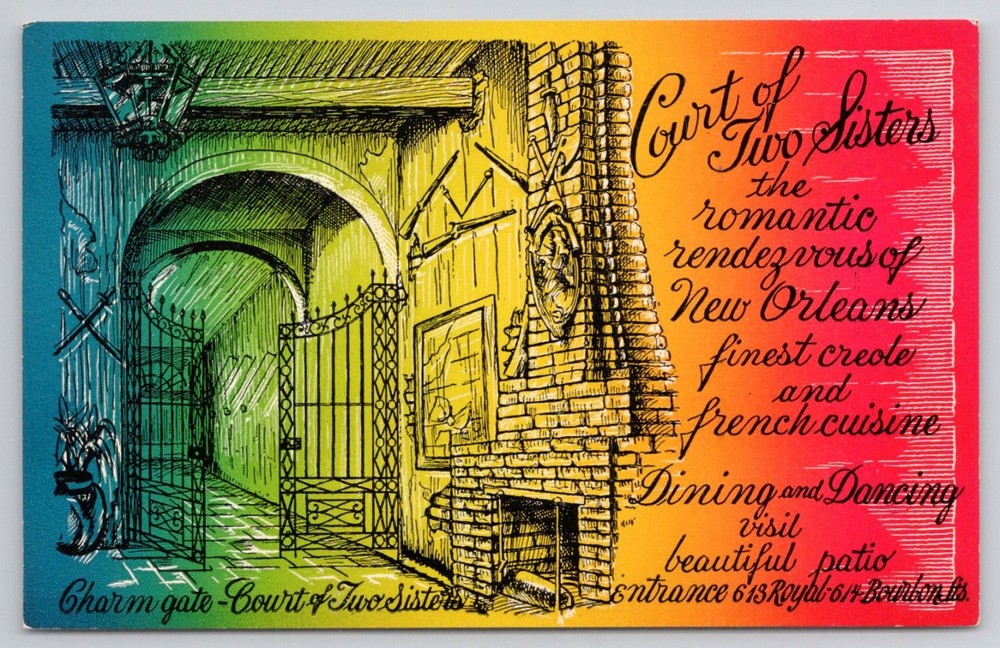 Court of Two Sisters New Orleans Rainbow Art Postcard French Quarter