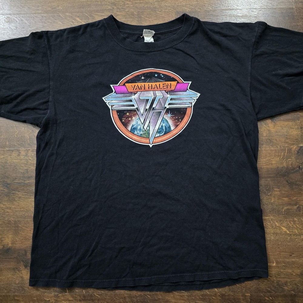Vintage Van Halen Shirt Mens XL Black Cosmic Logo Band Tee Rock Music Anvil